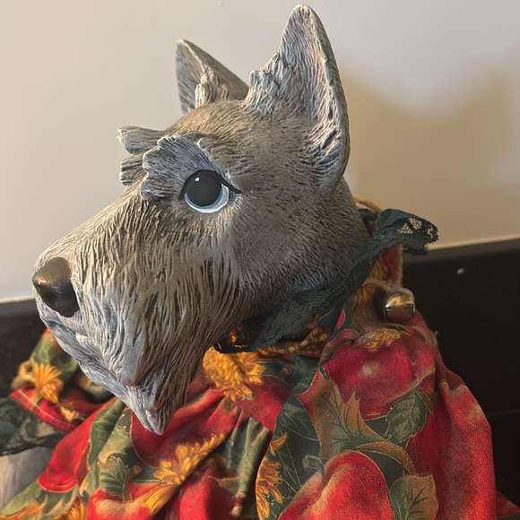 Adorable Porcelain & Stuffed Schnauzer Doll Animal Fall Christmas Collectible - Picture 5 of 12